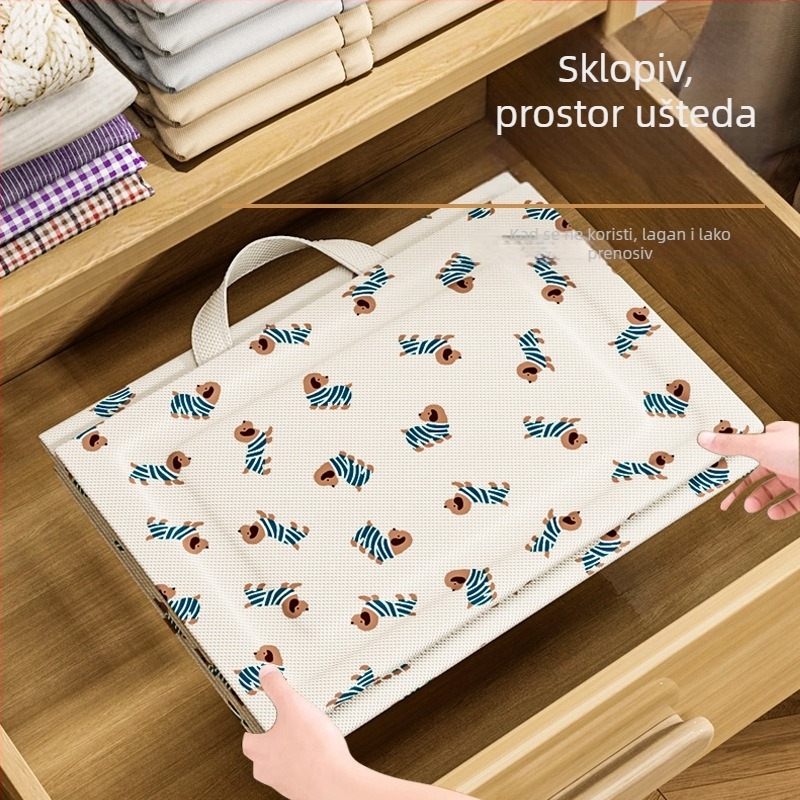 Kockasta torba za pohranu ćebadi od netkanog materijala, višenamjenska, pogodna za preseljenje i skladištenje na putovanjima i u spavaćoj sobi.