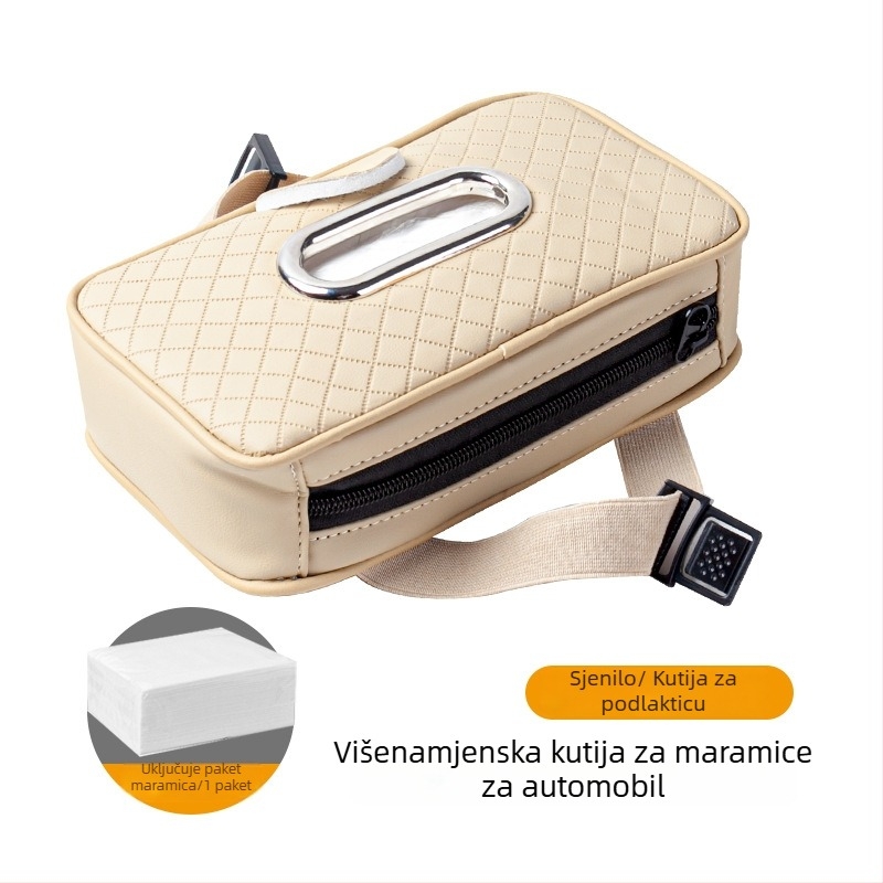 Kožna kutija za maramice za auto s kaišem, za sunčani vizir i naslon za ruku, klips za naočale
