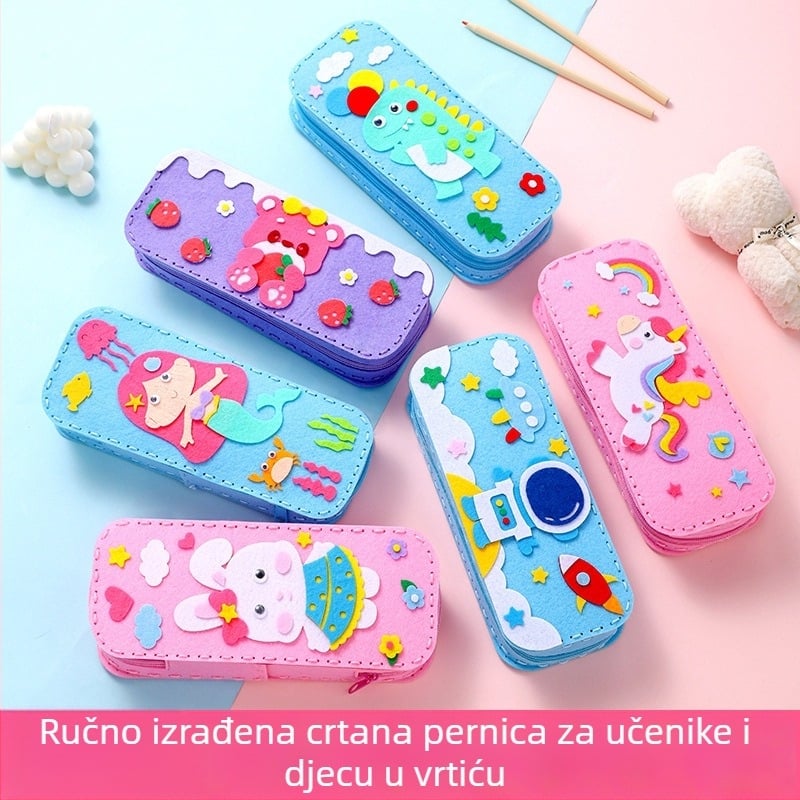 Ručni izrađeni neseser s crtanim dizajnom za predškolce, DIY šivanje, materijal tkanina, pogodan za djecu od 4 do 6 godina