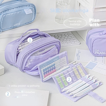 Planwith Koreanskog stila izvlačni neseser za olovke, platno, više pretinaca, velik kapacitet