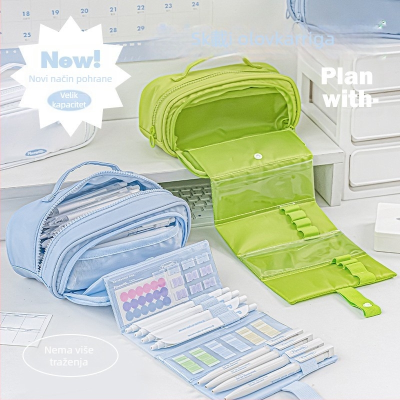 Planwith Koreanskog stila izvlačni neseser za olovke, platno, više pretinaca, velik kapacitet