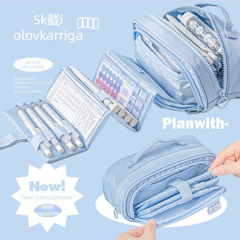 Planwith Koreanskog stila izvlačni neseser za olovke, platno, više pretinaca, velik kapacitet