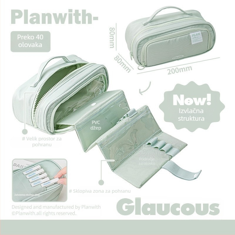 Planwith Koreanskog stila izvlačni neseser za olovke, platno, više pretinaca, velik kapacitet