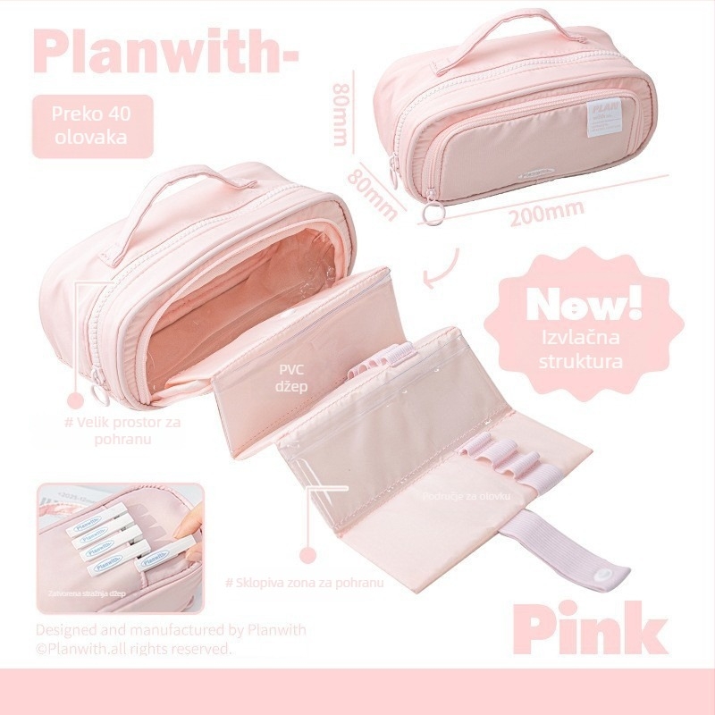 Planwith Koreanskog stila izvlačni neseser za olovke, platno, više pretinaca, velik kapacitet