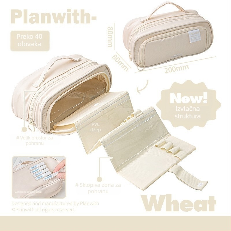 Planwith Koreanskog stila izvlačni neseser za olovke, platno, više pretinaca, velik kapacitet