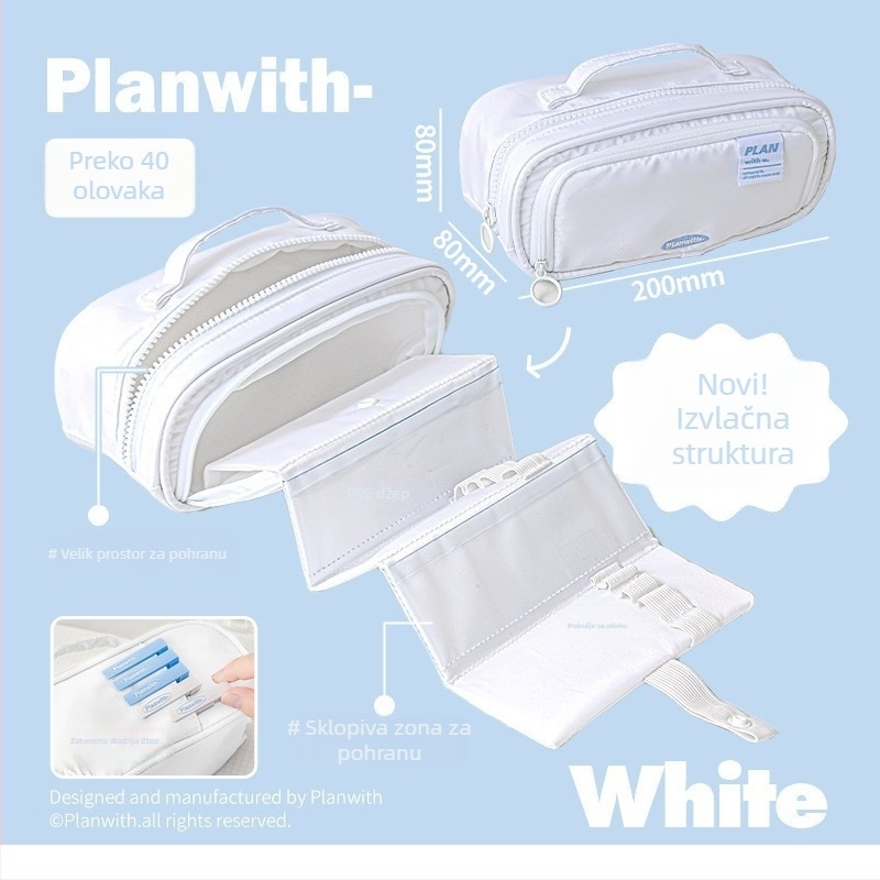 Planwith Koreanskog stila izvlačni neseser za olovke, platno, više pretinaca, velik kapacitet