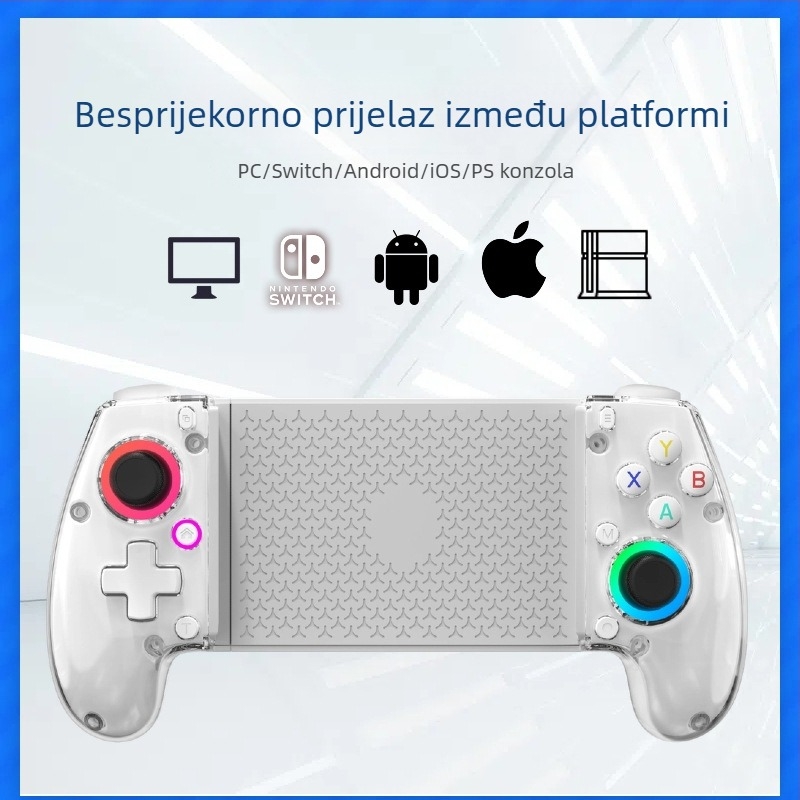 Proširivi gamepad za telefone i tablete – odmah postaje prijenosna konzola; Bluetooth, Type-C, vibracija, ABS; kompatibilan s Androidom, iOS-om, Switchom i PC-jem; Model G8+