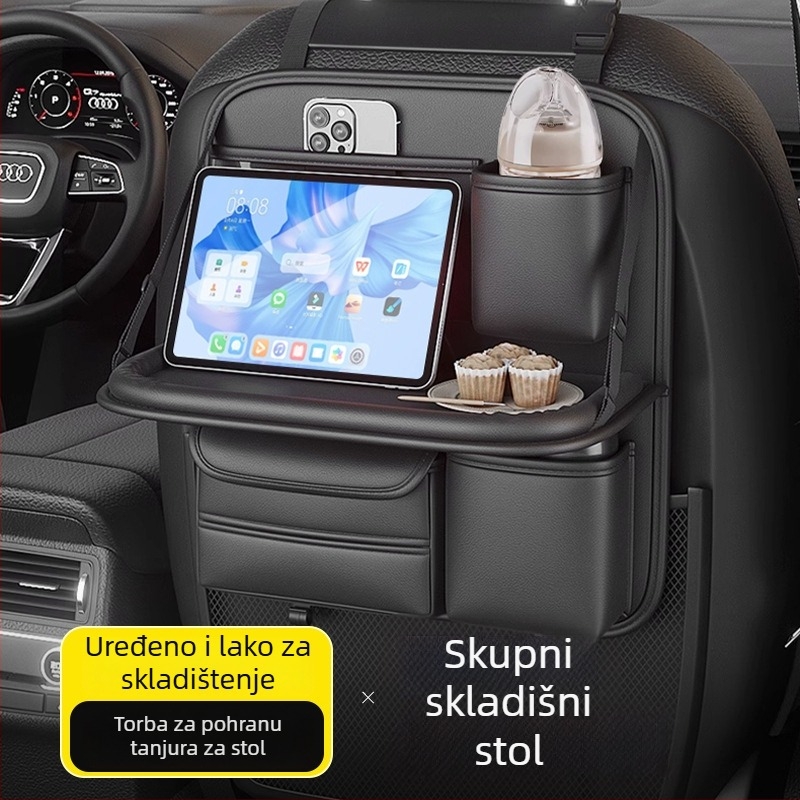 Organizator stražnjeg naslona automobila sa sklopnim stolom, kožni, vodootporan, za vješanje