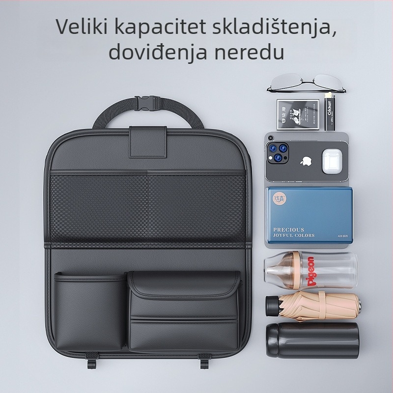 Organizator stražnjeg naslona automobila sa sklopnim stolom, kožni, vodootporan, za vješanje