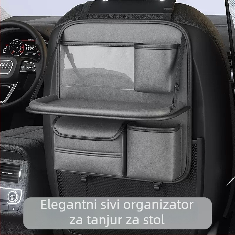 Organizator stražnjeg naslona automobila sa sklopnim stolom, kožni, vodootporan, za vješanje