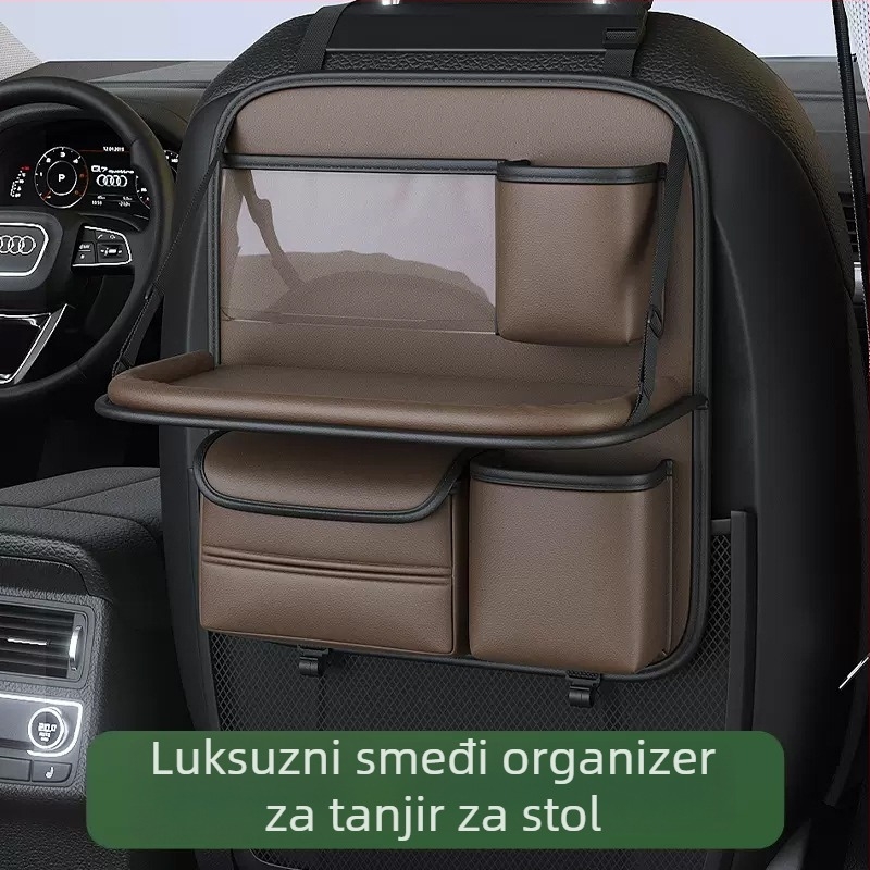 Organizator stražnjeg naslona automobila sa sklopnim stolom, kožni, vodootporan, za vješanje
