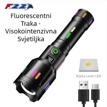 LED baterijska svjetiljka s punjivom 5000mAh baterijom, digitalnim zaslonom, optičkim zumom, bijelim laserom i dometom preko 500 m