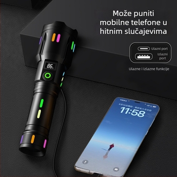 LED baterijska svjetiljka s punjivom 5000mAh baterijom, digitalnim zaslonom, optičkim zumom, bijelim laserom i dometom preko 500 m
