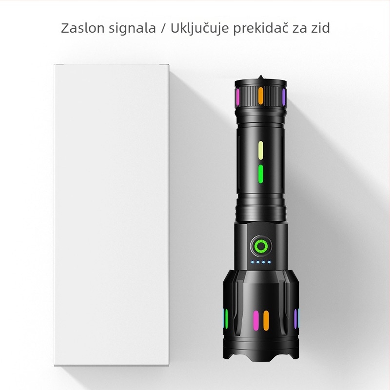 LED baterijska svjetiljka s punjivom 5000mAh baterijom, digitalnim zaslonom, optičkim zumom, bijelim laserom i dometom preko 500 m