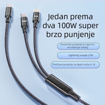 100W dvostruki Type-C kabel za brzo punjenje za tablete i Apple uređaje, duljina 0,5–1 m, za automobil