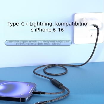 100W dvostruki Type-C kabel za brzo punjenje za tablete i Apple uređaje, duljina 0,5–1 m, za automobil