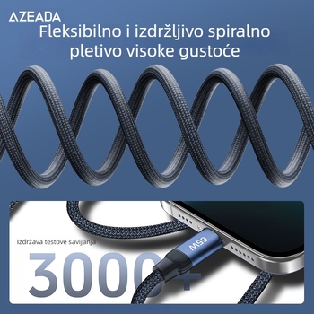 AZEADA USB-C pleteni metalni kabel za podatke, 66W brzo punjenje, kompatibilan s računalima i tabletima