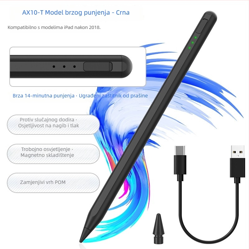 Stilus AX10T za iPad — kompatibilan s iPadom, prilagođeno obrađivanje prema crtežima, uključeni kabel za punjenje
