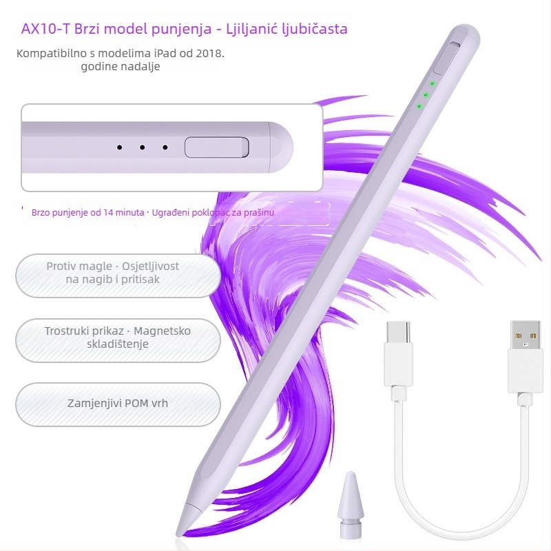 Stilus AX10T za iPad — kompatibilan s iPadom, prilagođeno obrađivanje prema crtežima, uključeni kabel za punjenje