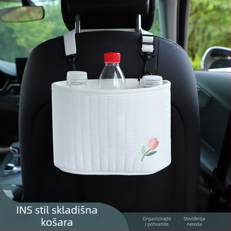 Organizator stražnjeg sjedala od tkanine – izvezen, višefunkcionalan, viseći autoorganizer, univerzalna kompatibilnost, prilagodljiv