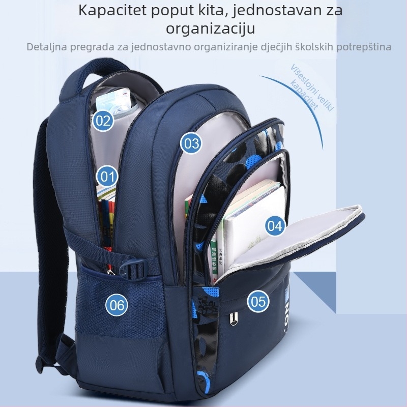 Lagani školski ruksak za učenike 4.–9. razreda, velik kapacitet, vodootporan, prozračan, ergonomske naramenice
