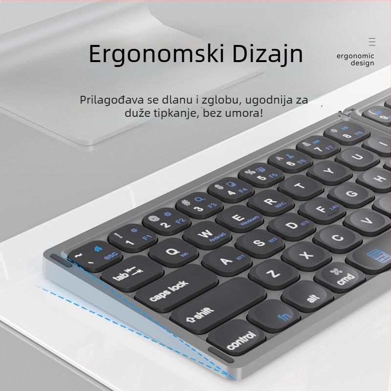 Sklopiva Bluetooth tipkovnica s touchpadom i mišem – univerzalna kompatibilnost s Apple i Android, povezuje se s do 3 uređaja istovremeno, težina 300 g