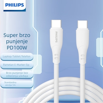 Philips USB-C kabel za napajanje i prijenos podataka, PD 100W, duljina 1–2 m