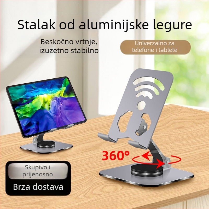 Stolni držač za telefone i tablete, od aluminijske legure, 360° rotacija, hlađenje