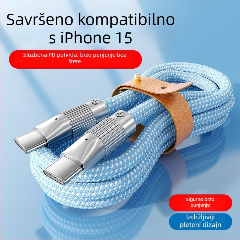 Type-C kabel za brzo punjenje i prijenos podataka za iPhone 15 i Huawei — 100W maksimalno, pleteni kabel, s jednim konektorom