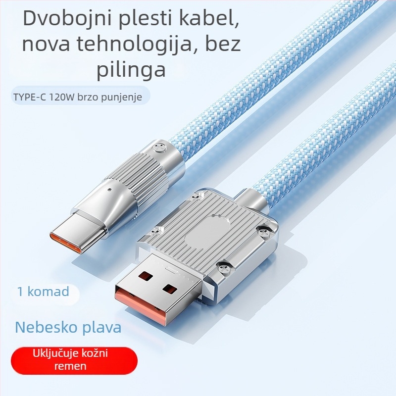 Type-C kabel za brzo punjenje i prijenos podataka za iPhone 15 i Huawei — 100W maksimalno, pleteni kabel, s jednim konektorom