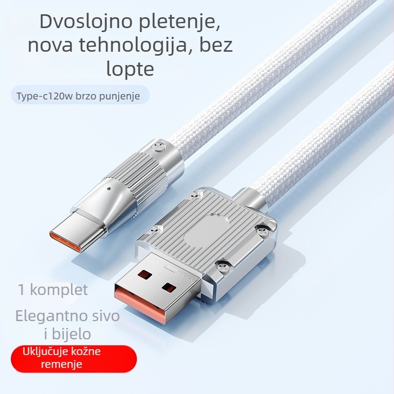 Type-C kabel za brzo punjenje i prijenos podataka za iPhone 15 i Huawei — 100W maksimalno, pleteni kabel, s jednim konektorom