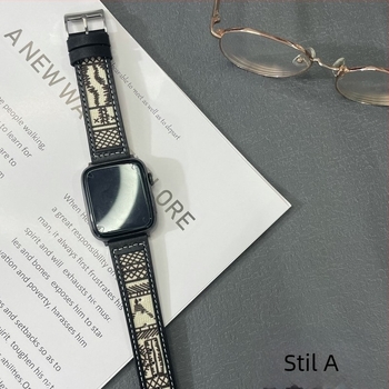 Remen za Apple Watch od prave kože i platna, vintage korejskog stila, 22 mm