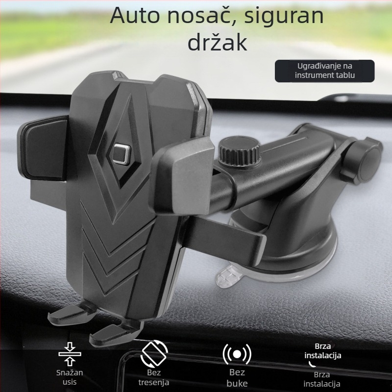 Držač za telefon za navigaciju u automobilu s vakuumskim držačem, univerzalna kompatibilnost, teleskopsko automatsko zaključavanje, za prednje staklo