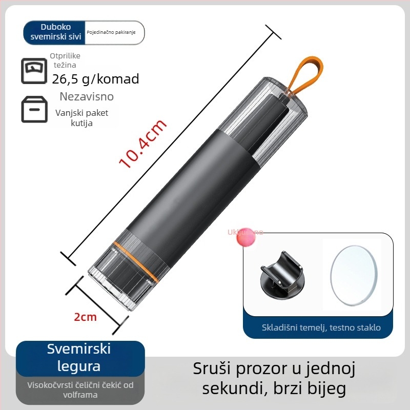Automobilski čekić za razbijanje prozora - aluminijska legura - 26,4 g - mogućnost prilagodbe - alat za spašavanje u automobilu