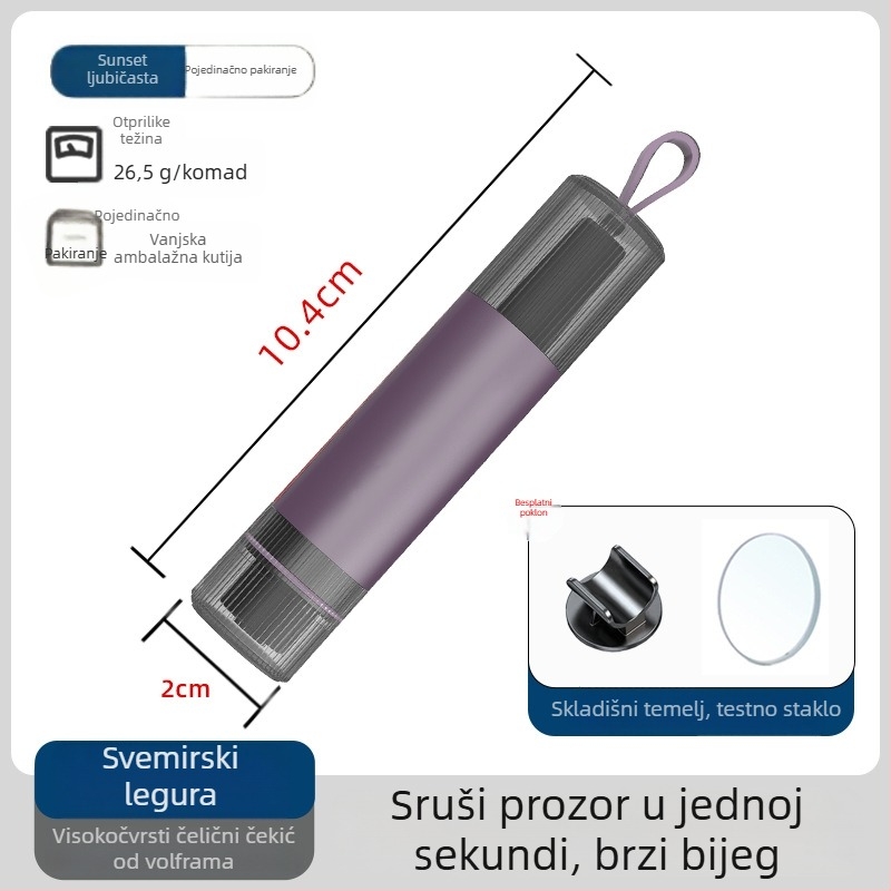 Automobilski čekić za razbijanje prozora - aluminijska legura - 26,4 g - mogućnost prilagodbe - alat za spašavanje u automobilu