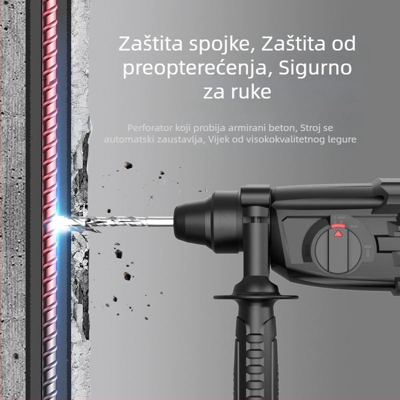 Hengpeng električni čekićni bušač – 220V, priključak na mrežu, 3 načina rada: bušenje čekićem / ravno bušenje / dlijeto