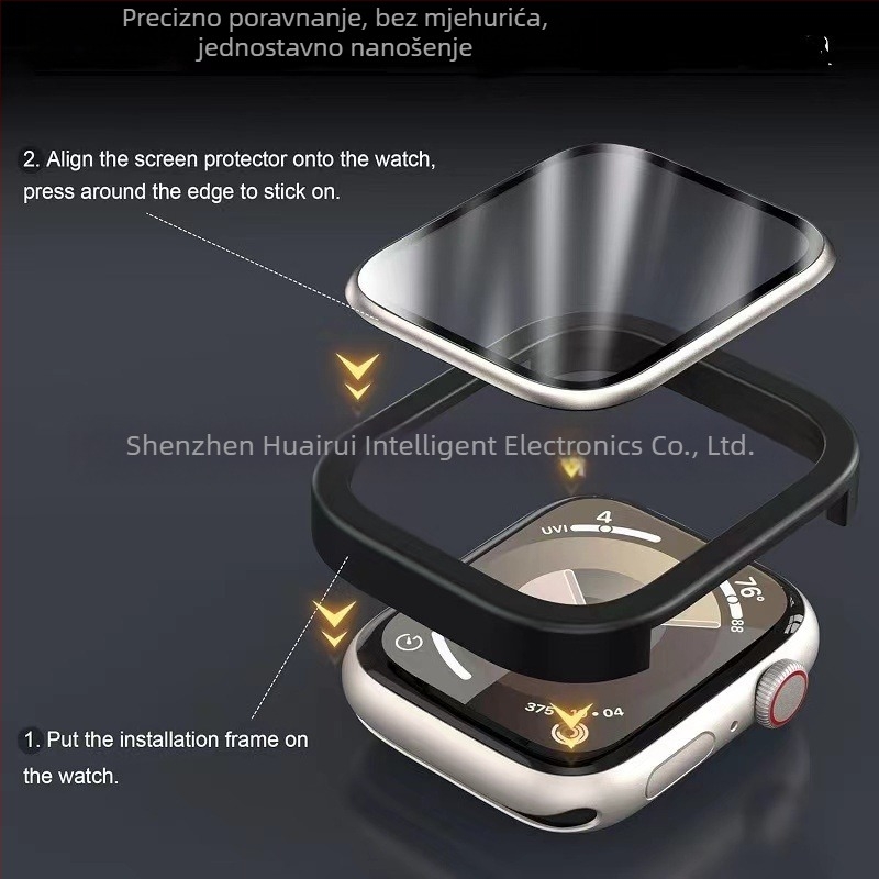 Staklena zaštitna folija za Apple Watch Series 7/8/9 s aluminijskim okvirom