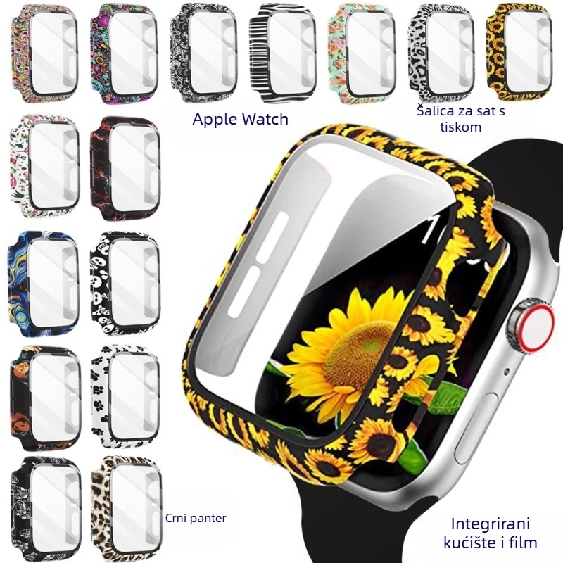 Apple Watch zaštitni kućište od PC-a i kaljeno staklo, cvjetni motiv vodeni transfer