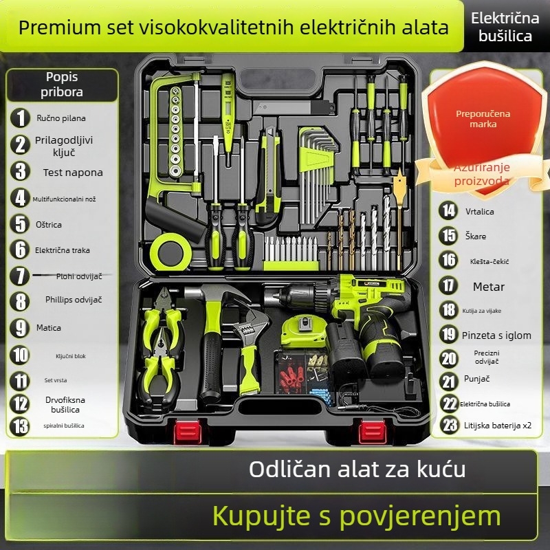 Kućni set alata u kutiji s više od 200 setova i ključem za podešavanje šarki vrata