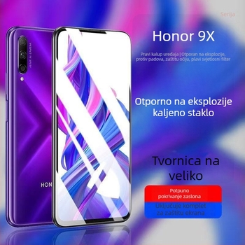 Tvrdo staklo zaštitnik zaslona za HONOR 9X/9X Pro s potpuno pokrivenim zaslonom, HD jasnoća, otporan na otiske prstiju i zaštita od plave svjetlosti