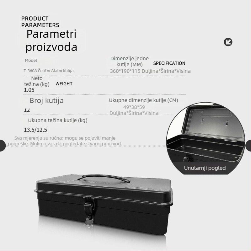 Klip Metalna kutija za alate, serija T-360A, jednostruka prijenosna, višenamjenska kutija za dom i automobil