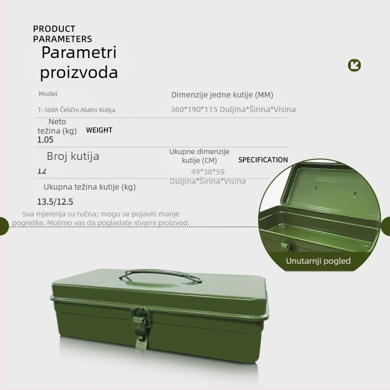 Klip Metalna kutija za alate, serija T-360A, jednostruka prijenosna, višenamjenska kutija za dom i automobil