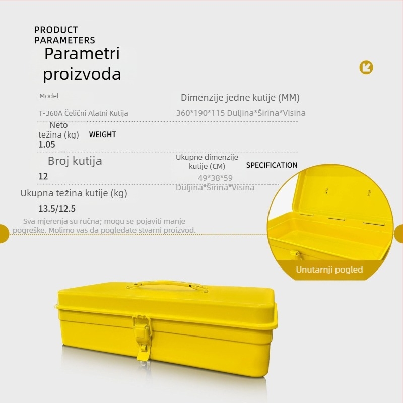 Klip Metalna kutija za alate, serija T-360A, jednostruka prijenosna, višenamjenska kutija za dom i automobil