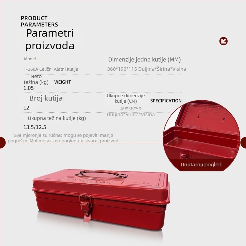 Klip Metalna kutija za alate, serija T-360A, jednostruka prijenosna, višenamjenska kutija za dom i automobil