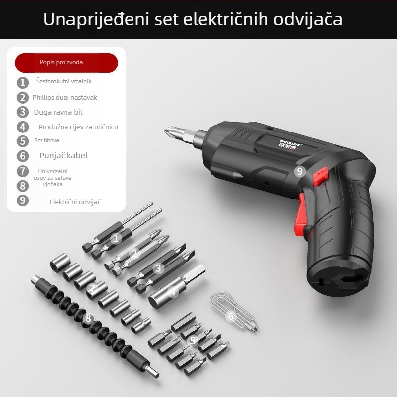Kućni električni odvijač – set za demontažu i sastavljanje, 70–80 komada, s kutijom alata