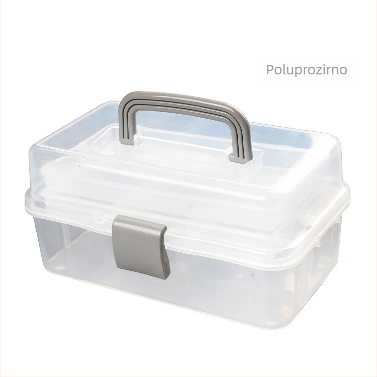 Plastična kutija za alate s tri sloja, sklopiva i prozirna, za umjetnost, skladištenje i manikuru