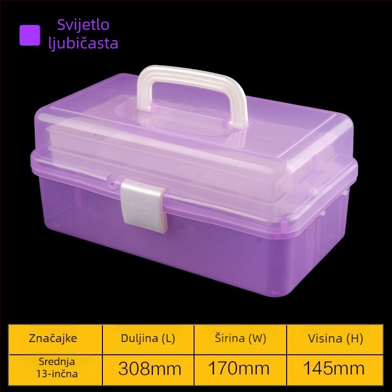 Plastična kutija za alate s tri sloja, sklopiva i prozirna, za umjetnost, skladištenje i manikuru
