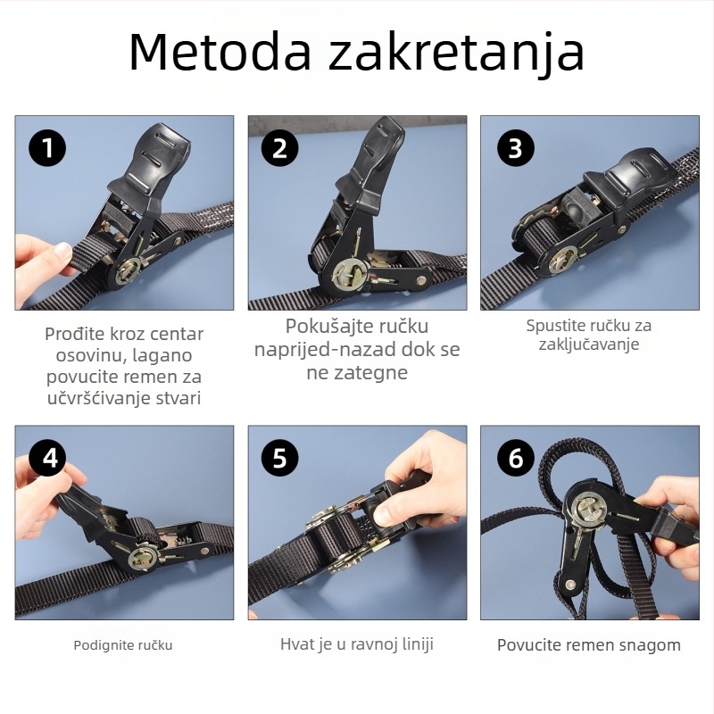 Teretni zatezni remen, debeli poliester, dvostruka kuka, nosivost 800 kg