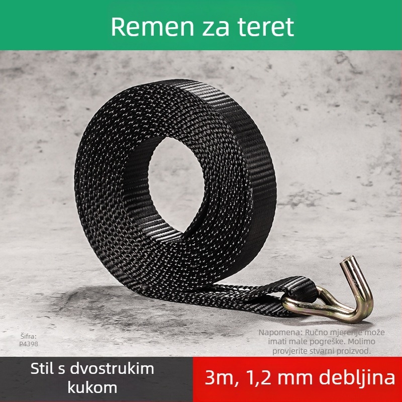 Teretni zatezni remen, debeli poliester, dvostruka kuka, nosivost 800 kg