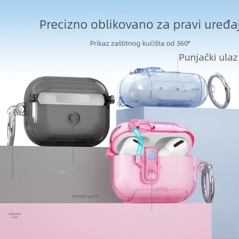 Zaštitni kućište za AirPods Pro 2/3, prozirna TPU ljuska i pop-up poklopac
